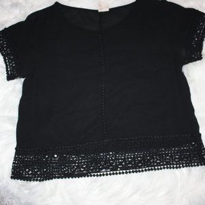 Japna Black Crochet Top Short Sleeve Sz Large